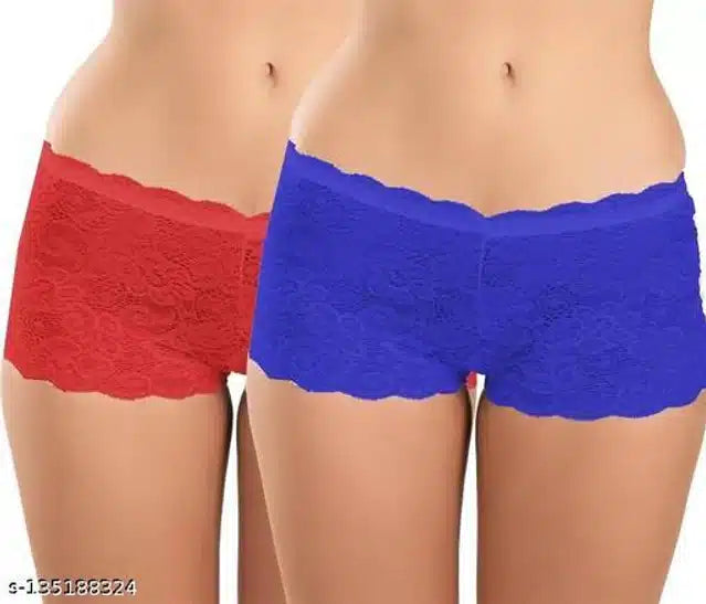 Net Briefs for Women (Red & Blue, XL) (Set of 2)
