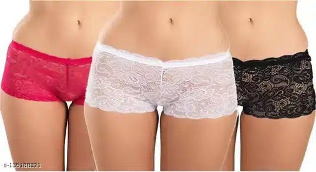 Net Briefs for Women (Multicolor, Free Size) (Set of 3)